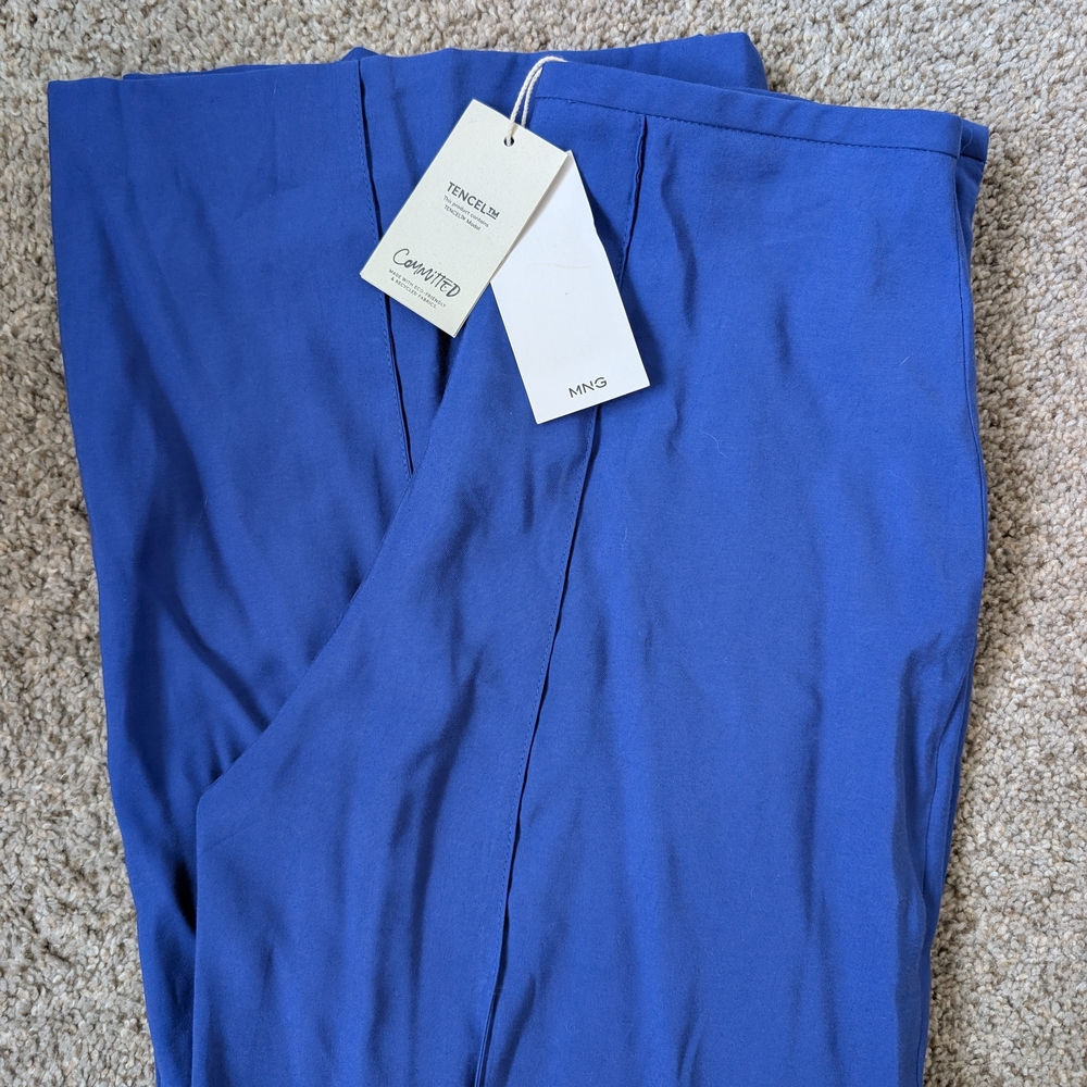 Mango MNG Royal Blue Pintuck Wide Leg Dress Pants